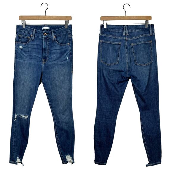 Good American Good Waist Chewed Hem High Waist Distressed Skinny Jeans - Picture 3 of 9